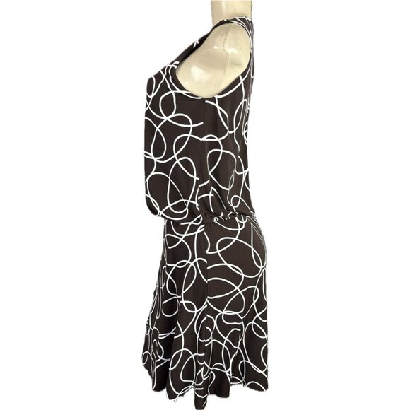 London Times 6 Brown/White Swirl Drop Elastic Waist Above Knee Sleeveless Dress - Picture 5 of 6
